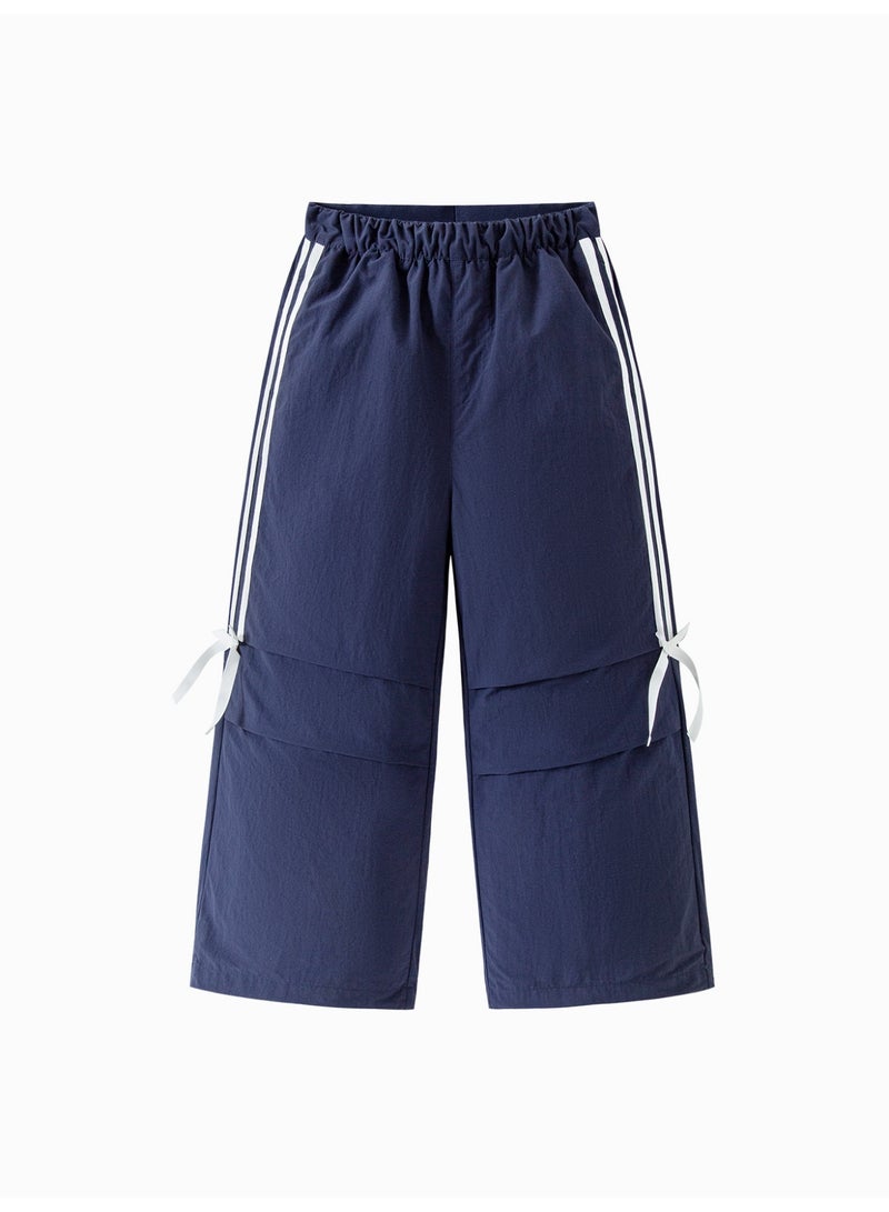 mini bala Girls' Casual Wide-Leg Pants, Elastic Waistband, Decorative Bow Details, Adjustable Hem, Lightweight & Comfortable, Ideal for Daily Wear & Outdoor Activities Trousers - Image 4