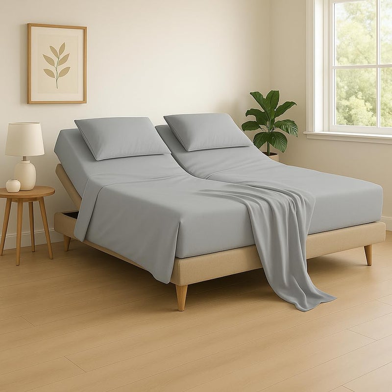 Cottingon 4 Piece Flex Head King Sheet Set Top 34 Inch Split Sheets for Sleep Number Adjustable Beds Soft Breathable 100 Egyptian Cotton Fits Upto 16 Deep Mattress 78X80 34 Light Grey