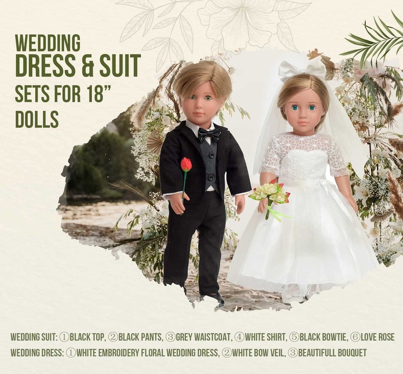 sweet dolly Doll Clothes Accesories First Communion Wedding Dress and Suit Set for American 18 inch Doll Boy and Girl - Image 5