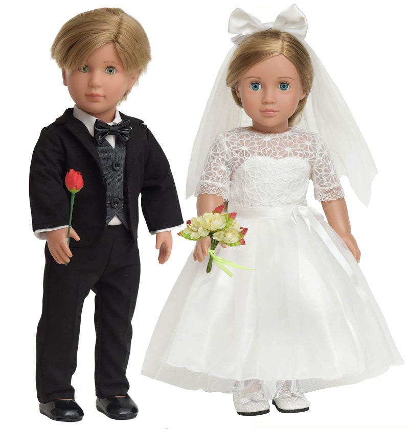 sweet dolly Doll Clothes Accesories First Communion Wedding Dress and Suit Set for American 18 inch Doll Boy and Girl - Image 1
