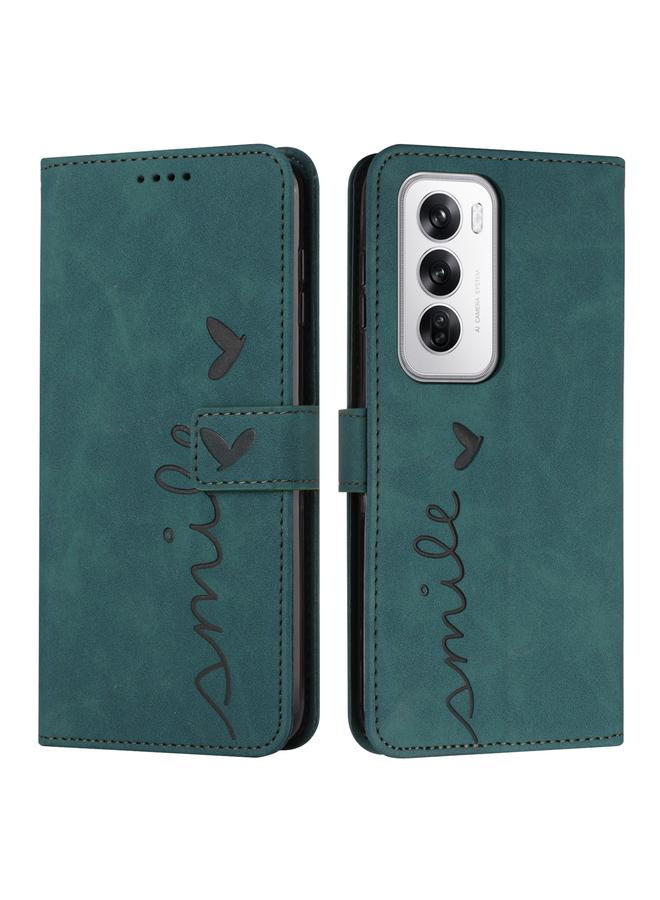 اس-توب جراب هاتف OPPO Reno12 5G Global Skin Feel Heart Leather منقوش بحزام طويل - Image 1