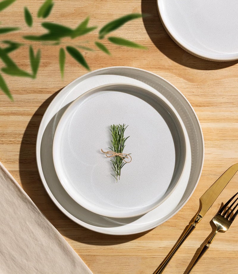 TheTerra Ceramic Dinnerware Sets with Pasta Bowls for 4, 16 Pieces Porcelain Lightweight Plates and Bowls Sets, Scratch Resistant Dish Set, Oven & Microwave & Dishwasher Safe, Reactive White - Image 2