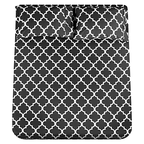 Mejoroom Queen Bed Sheet Set  Super Soft Brushed Microfiber 1800 Thread Count Queen Sheets with 16 inch Deep Pocket  Wrinkle Free  4 PieceQueen Black Quatrefoil with White Pattern