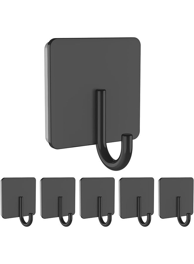 6 Pack Stainless Steel Heavy Duty Adhesive Towel Hooks for Bathrooms, Kitchen Towel Hooks, Waterproof Bathroom Hooks for Towels, Wall Hooks for Hanging, Adhesive Shower Coat Hook, Black  - Image 1