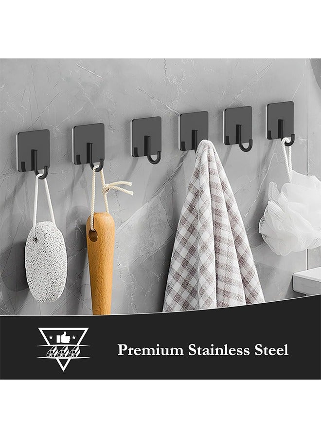 6 Pack Stainless Steel Heavy Duty Adhesive Towel Hooks for Bathrooms, Kitchen Towel Hooks, Waterproof Bathroom Hooks for Towels, Wall Hooks for Hanging, Adhesive Shower Coat Hook, Black  - Image 2