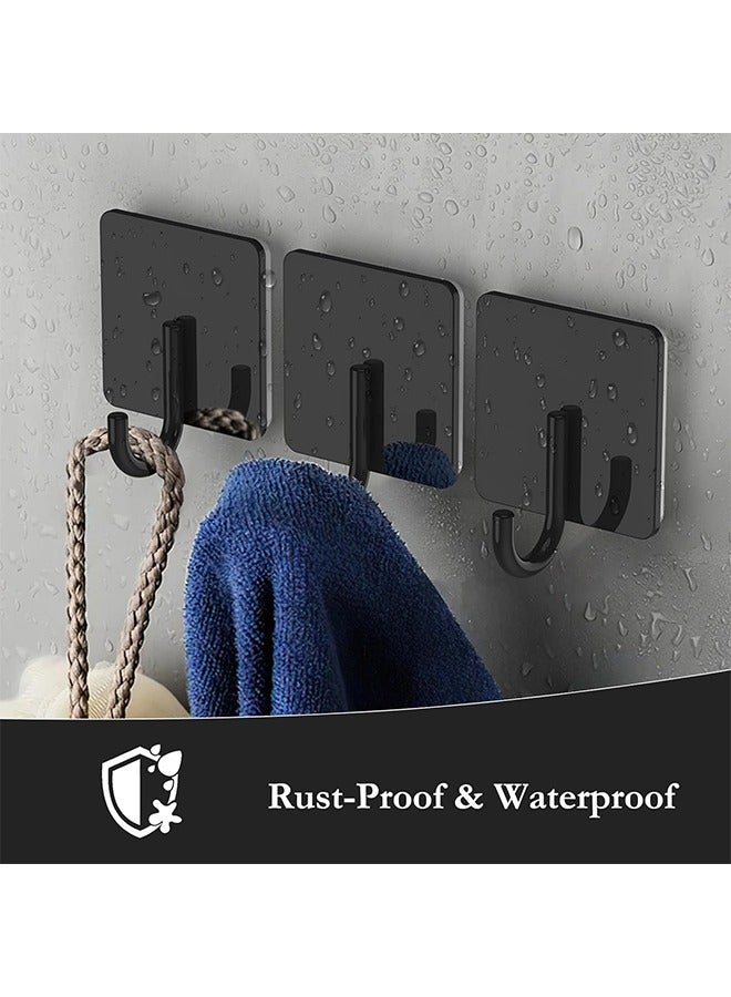6 Pack Stainless Steel Heavy Duty Adhesive Towel Hooks for Bathrooms, Kitchen Towel Hooks, Waterproof Bathroom Hooks for Towels, Wall Hooks for Hanging, Adhesive Shower Coat Hook, Black  - Image 4