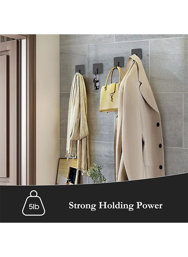 6 Pack Stainless Steel Heavy Duty Adhesive Towel Hooks for Bathrooms, Kitchen Towel Hooks, Waterproof Bathroom Hooks for Towels, Wall Hooks for Hanging, Adhesive Shower Coat Hook, Black  - Image 3