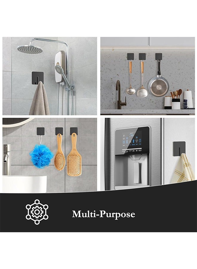 6 Pack Stainless Steel Heavy Duty Adhesive Towel Hooks for Bathrooms, Kitchen Towel Hooks, Waterproof Bathroom Hooks for Towels, Wall Hooks for Hanging, Adhesive Shower Coat Hook, Black  - Image 5