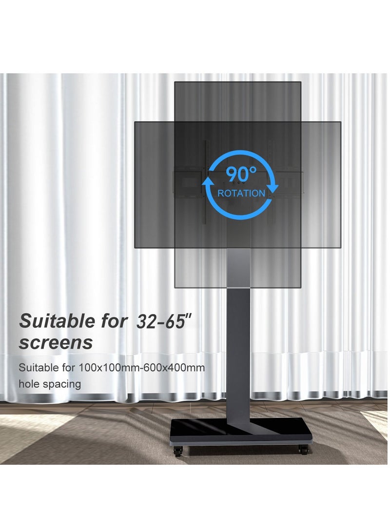 فلاشهوك حامل تلفزيون متنقل لتلفزيون منحني مسطح مقاس 32-65 بوصة مع عمودي إلى أفقي، حامل تلفزيون محمول قابل لضبط الارتفاع مع عجلات للمنزل/المكتب/الخارج/المركز التجاري - Image 3