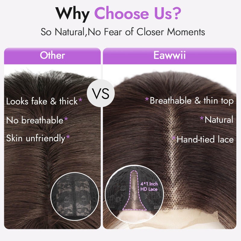 Eawwii Brown Highlight Short Wavy Wig for Women Lace Hairline Bob Style Synthetic Heat Resistant - Natural Appearance for Everyday Hairstyle 14 Inch - Image 3
