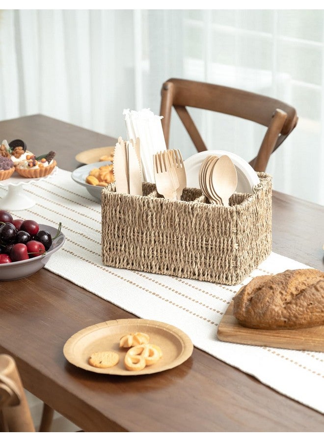 StorageWorks Wicker Flatware Organizer, Hand Woven Seagrass Cutlery Holder for Countertop with Handle, 1 Pack - Image 5