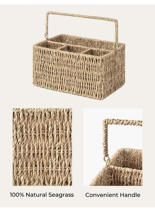 StorageWorks Wicker Flatware Organizer, Hand Woven Seagrass Cutlery Holder for Countertop with Handle, 1 Pack - Image 3