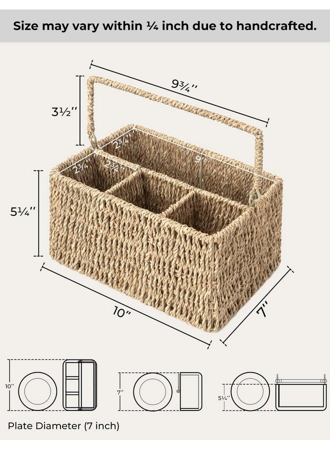 StorageWorks Wicker Flatware Organizer, Hand Woven Seagrass Cutlery Holder for Countertop with Handle, 1 Pack - Image 2