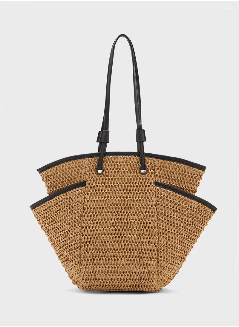 ايلا Multi Pocket Raffia Tote Bag