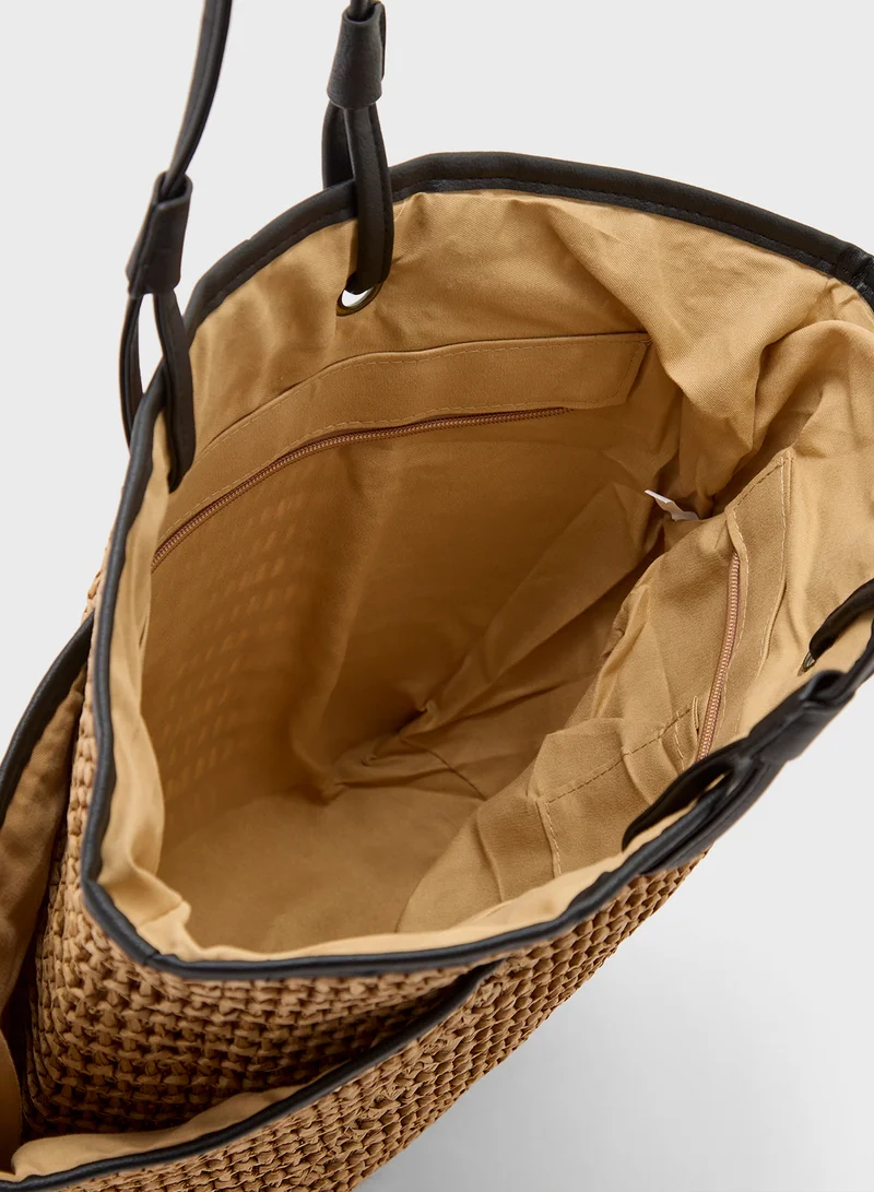 ELLA Multi Pocket Raffia Tote Bag