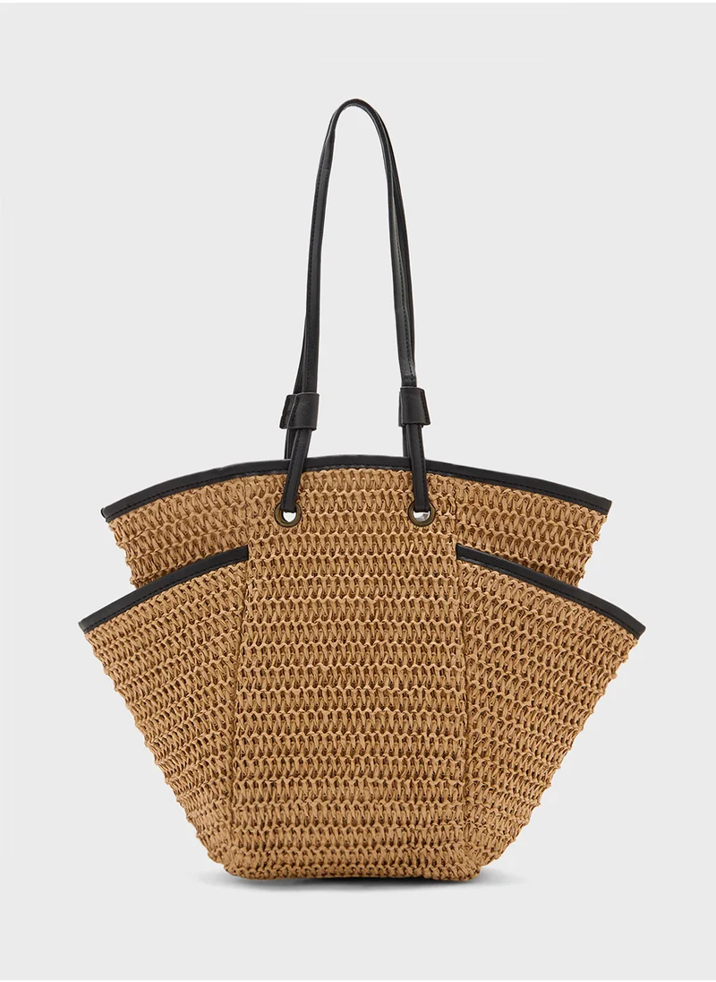 ايلا Multi Pocket Raffia Tote Bag