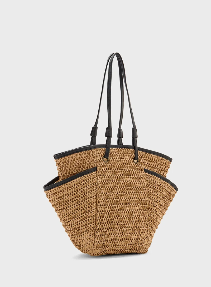 ELLA Multi Pocket Raffia Tote Bag