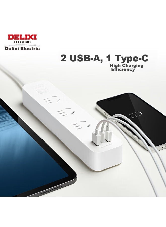Delixi Usb Socket Power Strip/extension Cord/power Bar With Type-c Port + Usb Port + 2 Outlets, 1 Meter Long, Master Switch - Image 5