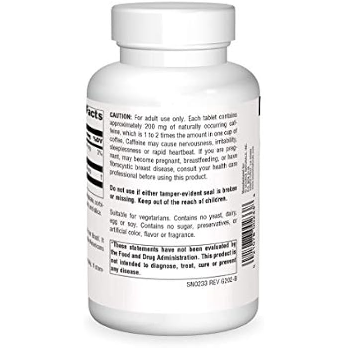 Source Naturals Guarana Energizer 900 mg Caffiene and Energy - 200 Tablets - Image 2