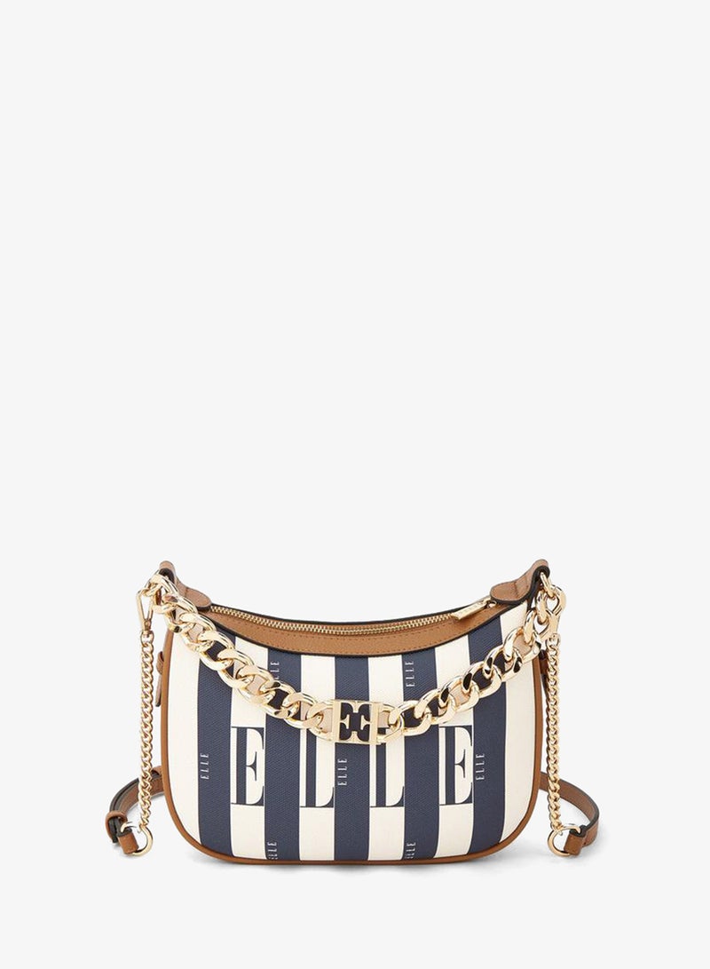 ELLE Safiano Striped Crossbody Bag With Chain Accent - Image 1