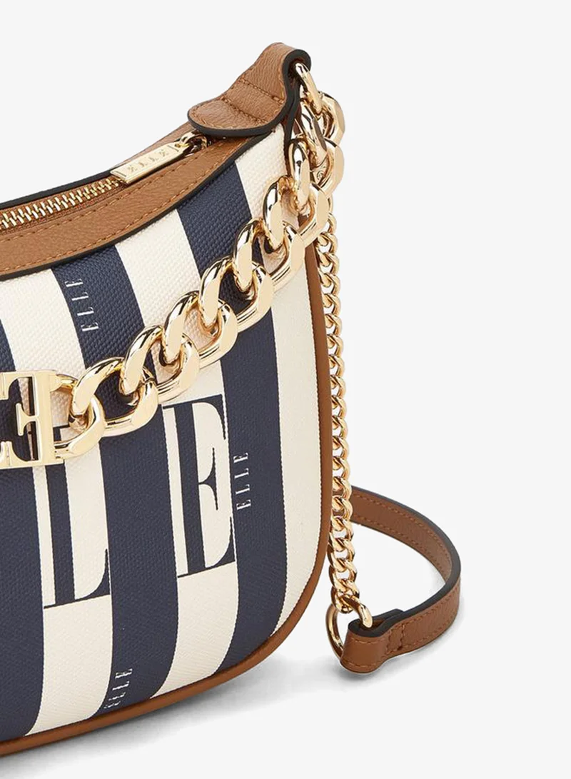 ايل Safiano Striped Crossbody Bag With Chain Accent