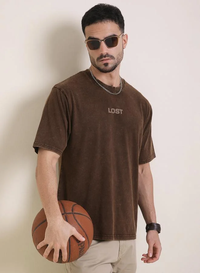 Difference of Opinion Men Oversized Acid Wash Printed T-Shirt