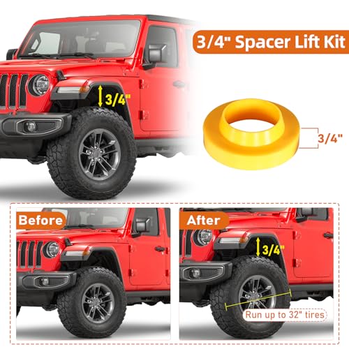 Hooke Road JL 3/4" Spacer Leveling Lift Kit Compatible with 2018-2026 Jeep Wrangler JL & Unlimited 2/4 Doors, Front & Rear Suspension Bump Stop Extensions Spacers - 4 PCS - Image 2