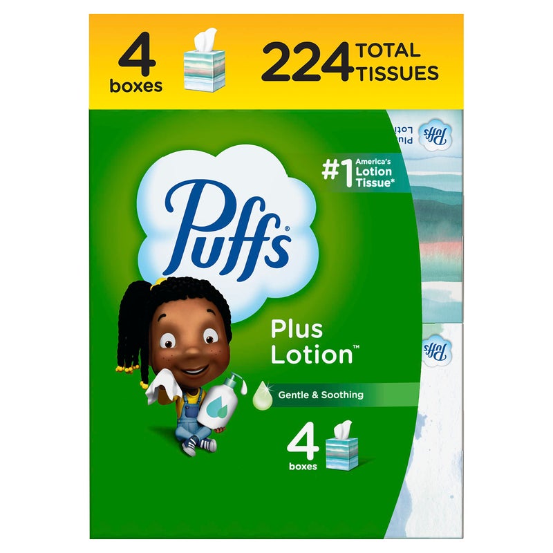 Puffs Plus Lotion Facial Tissue 4 Cube Boxes 56 Tissues Per Box