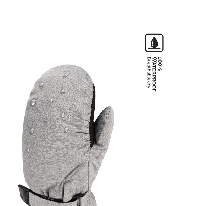 HIGHCAMP Kids Long Cuff Winter Snow Ski Mitten with Zipper Waterproof Gloves for Toddler Boys Girls-Grey,XS (1-3 Y) - Image 5