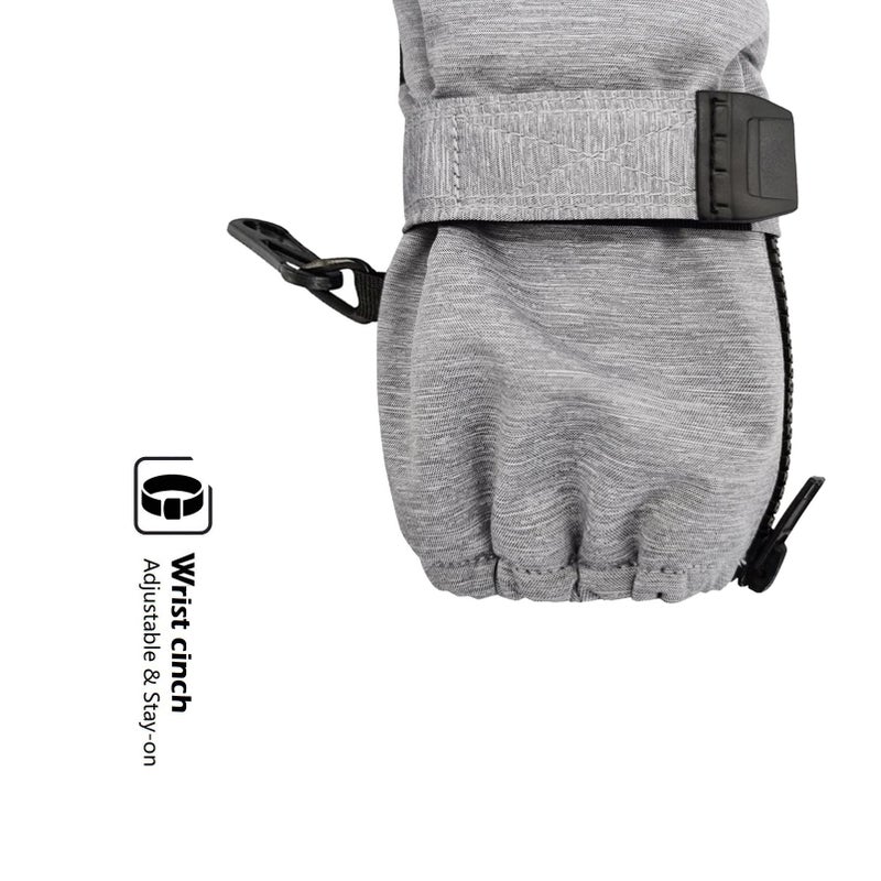 HIGHCAMP Kids Long Cuff Winter Snow Ski Mitten with Zipper Waterproof Gloves for Toddler Boys Girls-Grey,XS (1-3 Y) - Image 4