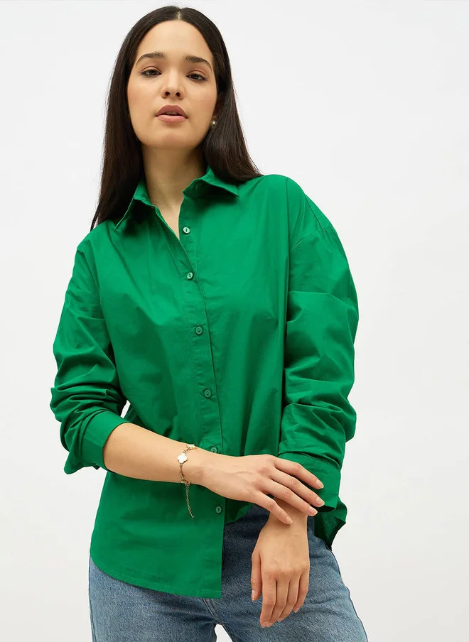 Salt Attire SALT ATTIRE Women Relaxed Fit Solid Spread Collar Cotton Casual Shirt
