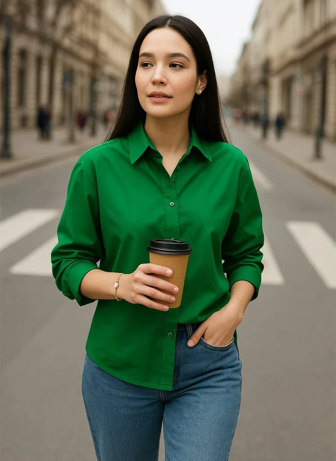 Salt Attire SALT ATTIRE Women Relaxed Fit Solid Spread Collar Cotton Casual Shirt