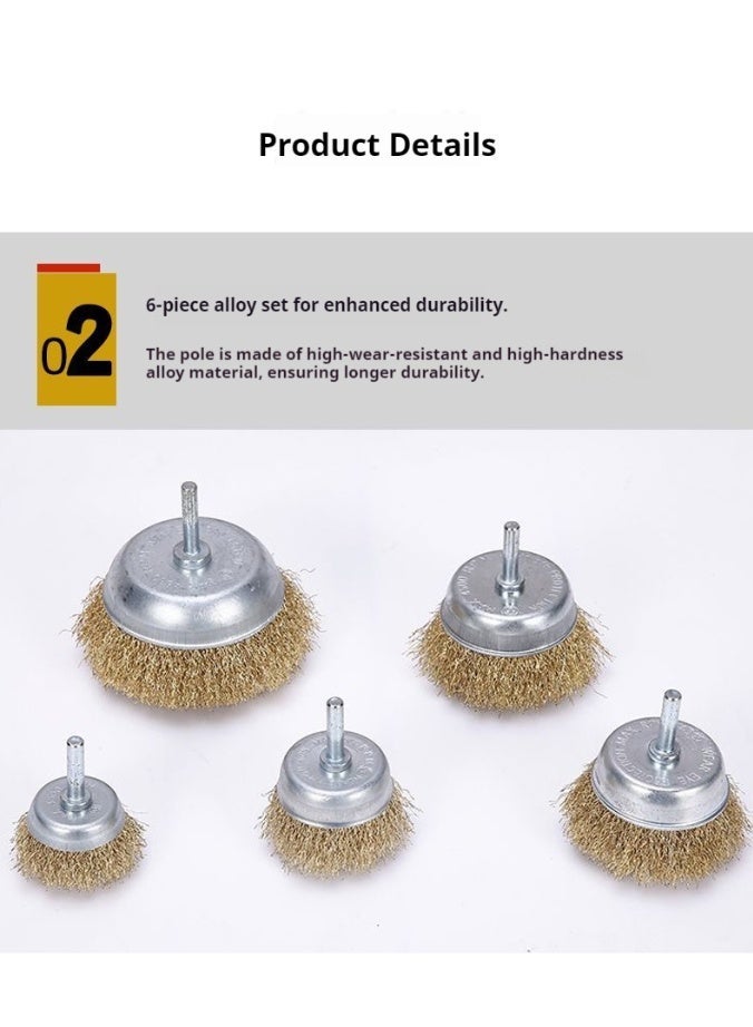 Copper-Plated Rotary Wire Brush Set (5 pcs) – Rust Removal, Polishing & Deburring – Compatible with Rotary Tools & Drills - Image 4