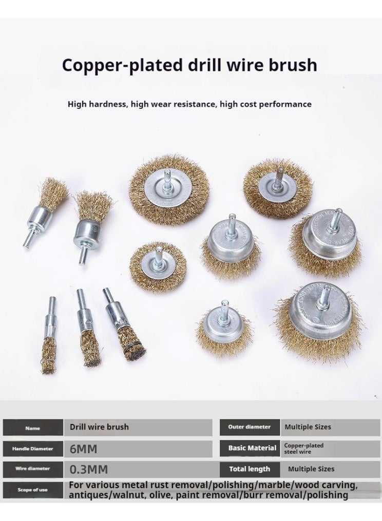 Copper-Plated Rotary Wire Brush Set (5 pcs) – Rust Removal, Polishing & Deburring – Compatible with Rotary Tools & Drills - Image 2