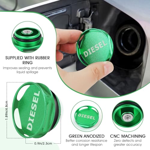 SMLBJUTE Aluminum Diesel Fuel Cap, Updated Larger Magnetic Aluminum Tank Gas Cap, GM Pick-up Truck Accessories Replacement Eco Tanks (Green) - Image 2