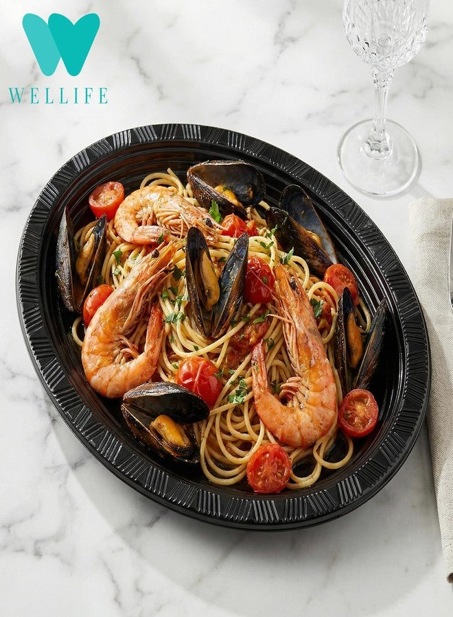 WELLIFE 100pcs Black 12 Inch Oval Plastic Plates, Disposable Heavy Duty Oval Serving Platters, Large Plastic Oval Dinner Plates for Wedding, Anniversary, Dinner Party, Catering, BBQ & Holiday Gatherings - Image 4
