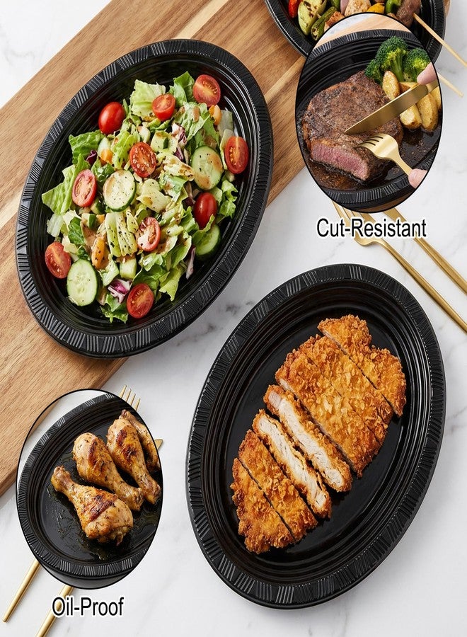 WELLIFE 100pcs Black 12 Inch Oval Plastic Plates, Disposable Heavy Duty Oval Serving Platters, Large Plastic Oval Dinner Plates for Wedding, Anniversary, Dinner Party, Catering, BBQ & Holiday Gatherings - Image 2