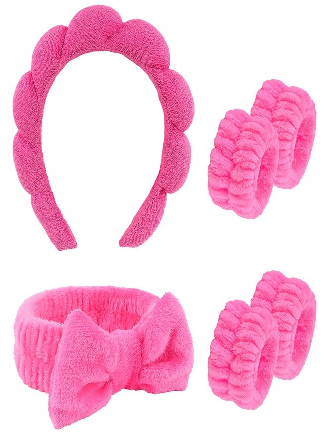 CAVETEE 6 Pack Spa Headband Set - Makeup Headbands with Bows, Face Washing Wristbands for Women and Girls - Image 1