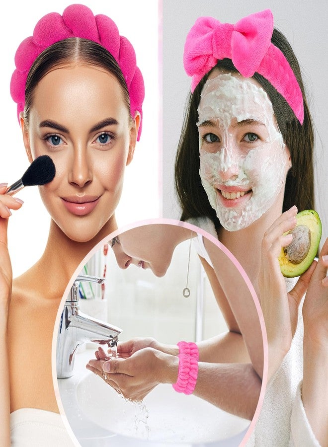 CAVETEE 6 Pack Spa Headband Set - Makeup Headbands with Bows, Face Washing Wristbands for Women and Girls - Image 3