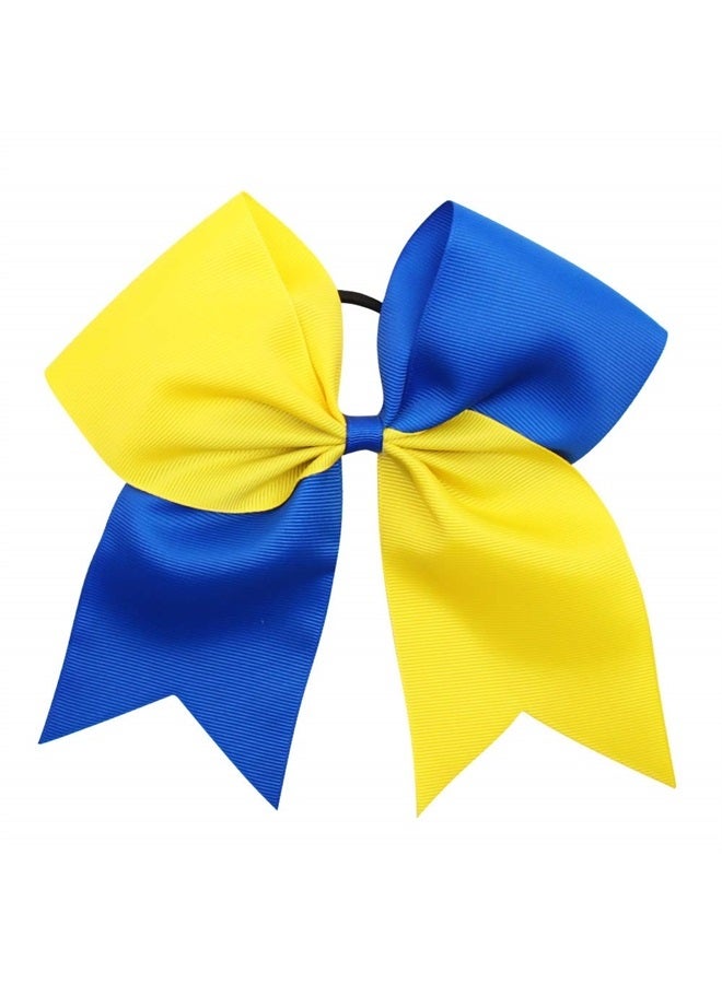 Oaoleer 16PCS 8" Large Cheer Hair Bows Ponytail Holder Elastic Band Handmade for Cheerleading Teen Girls College Sports (16 Pcs) (Royal Blue/Yellow) - Image 3