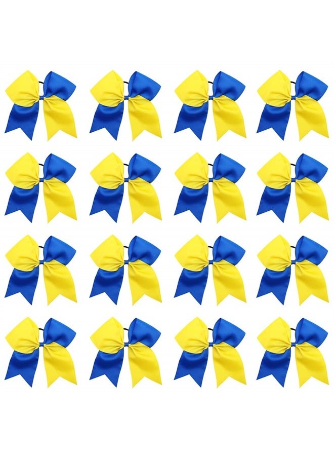Oaoleer 16PCS 8" Large Cheer Hair Bows Ponytail Holder Elastic Band Handmade for Cheerleading Teen Girls College Sports (16 Pcs) (Royal Blue/Yellow) - Image 1