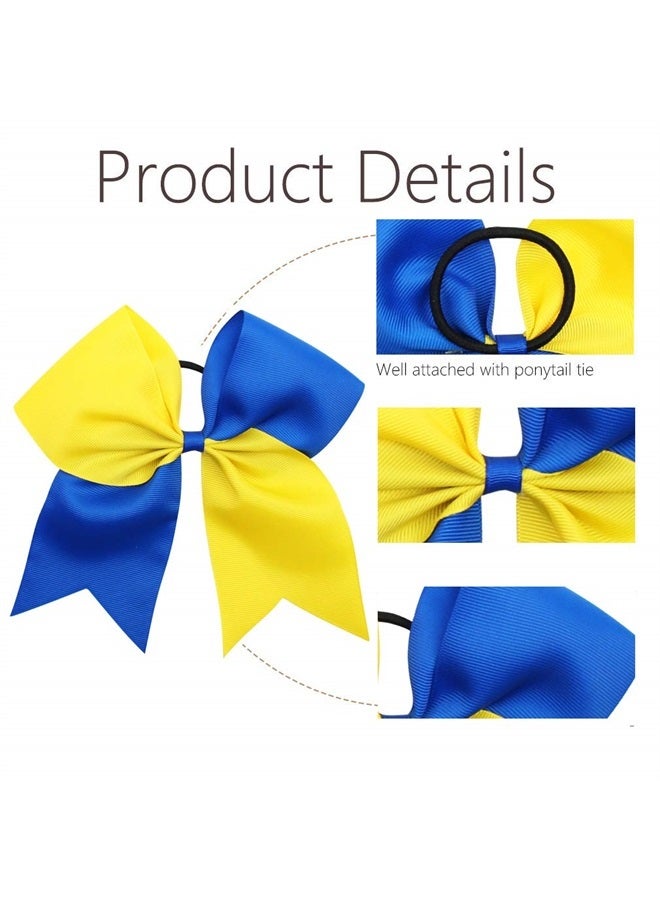 Oaoleer 16PCS 8" Large Cheer Hair Bows Ponytail Holder Elastic Band Handmade for Cheerleading Teen Girls College Sports (16 Pcs) (Royal Blue/Yellow) - Image 4