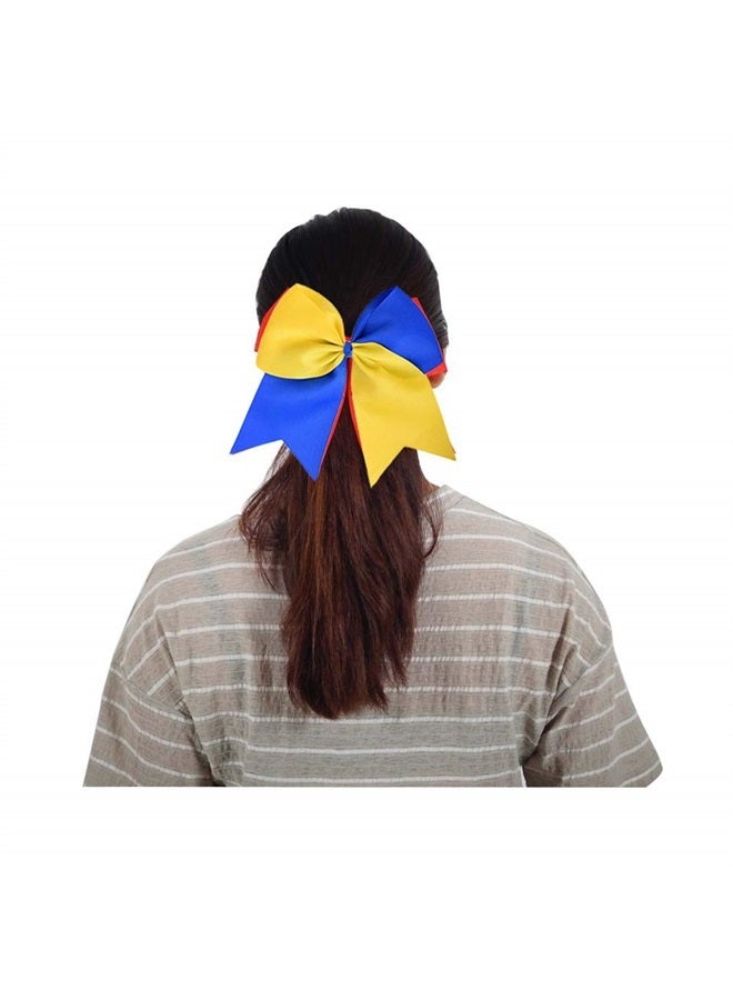 Oaoleer 16PCS 8" Large Cheer Hair Bows Ponytail Holder Elastic Band Handmade for Cheerleading Teen Girls College Sports (16 Pcs) (Royal Blue/Yellow) - Image 2