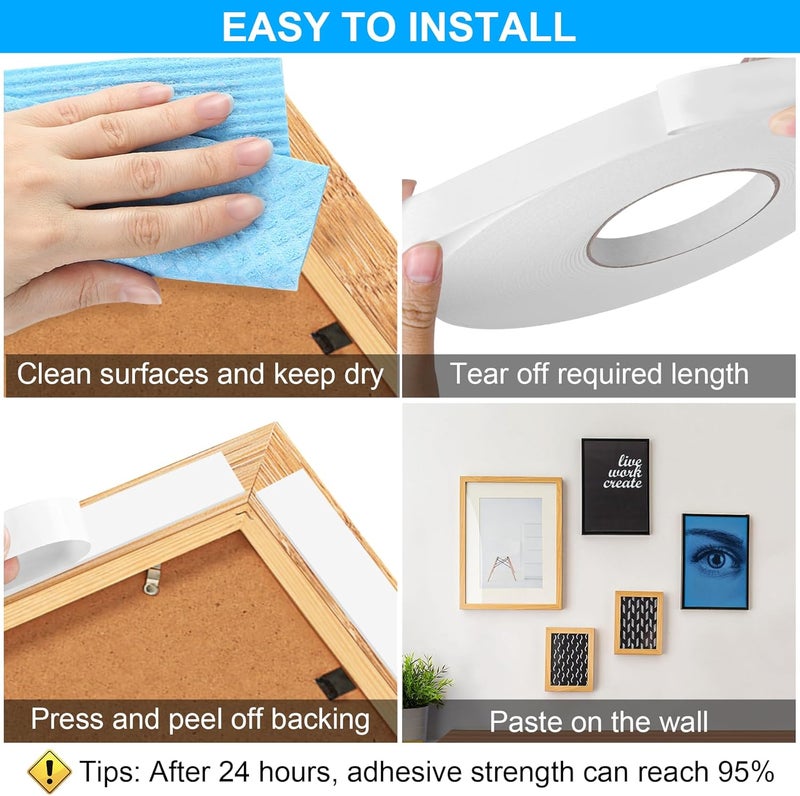 ToLanbbt Double Sided Foam Tape 0.39In x 20FT, Mounting Tape Heavy Duty, Strong Adhesive Weatherproof Seal Strips for DIY Craft Picture Poster, Car & Gap Filling Mountings, Home Office Decor (White) - Image 5