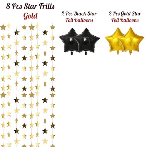 TOYXE Star Foil Balloons with Hanging 3D Paper Frills Golden Black – Set of 12 Pieces for Wall Decor – Ideal for Birthday, Anniversary, Welcome Baby & Party Decorations - Image 3