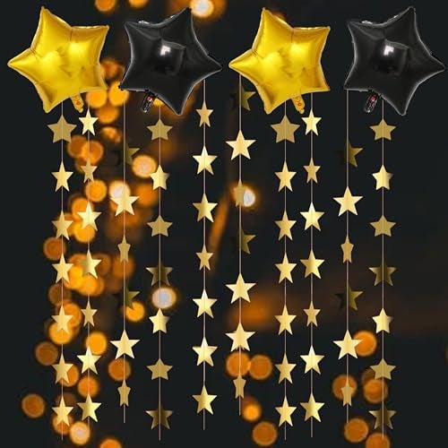 TOYXE Star Foil Balloons with Hanging 3D Paper Frills Golden Black – Set of 12 Pieces for Wall Decor – Ideal for Birthday, Anniversary, Welcome Baby & Party Decorations - Image 2