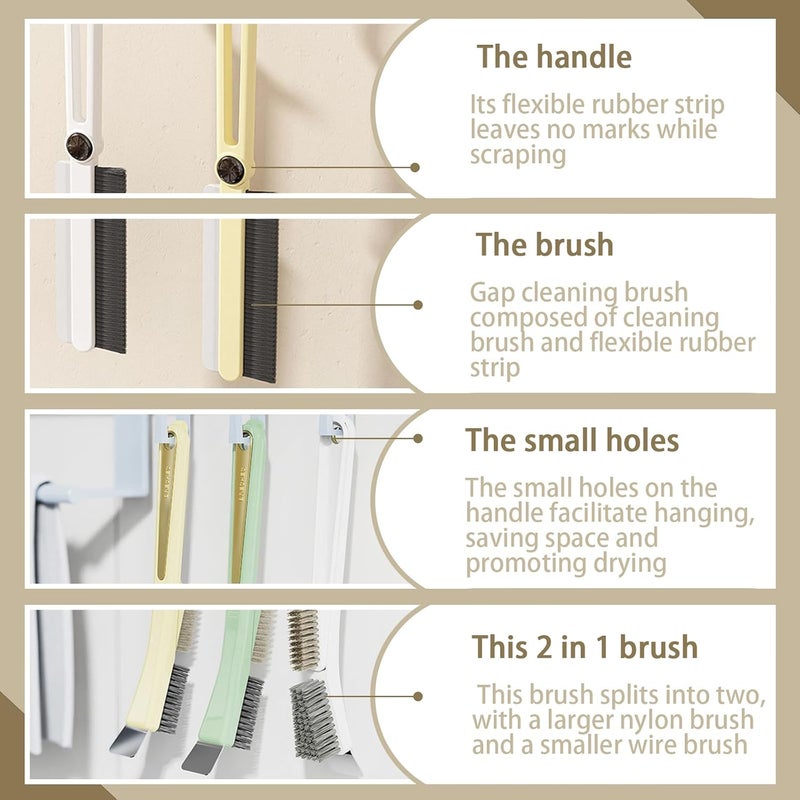 JIANGLAI Crevice Cleaning Brushes with Rotatable Handle, Wire Nylon Scrub Brush with Stainless Steel Scraper, Grout Brush for Kitchen Stove Sink Tiles Corners Range Hood Door Window Track, 2 Pcs - Image 5