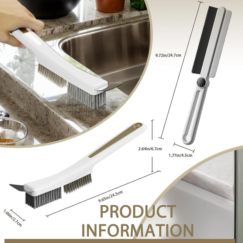 JIANGLAI Crevice Cleaning Brushes with Rotatable Handle, Wire Nylon Scrub Brush with Stainless Steel Scraper, Grout Brush for Kitchen Stove Sink Tiles Corners Range Hood Door Window Track, 2 Pcs - Image 2