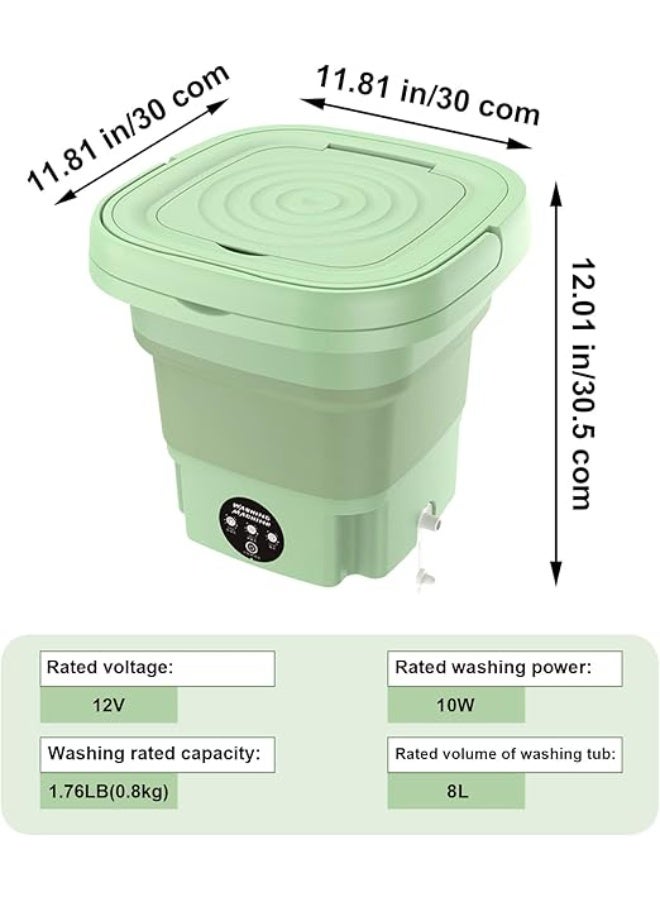 غسالة صغيرة قابلة للطي أوتوماتيكية للملابس – غسالة محمولة وخفيفة الوزن لغسل الملابس الداخلية والقطع الصغيرة للسفر والتخييم والشقق (لون أخضر) - Image 4