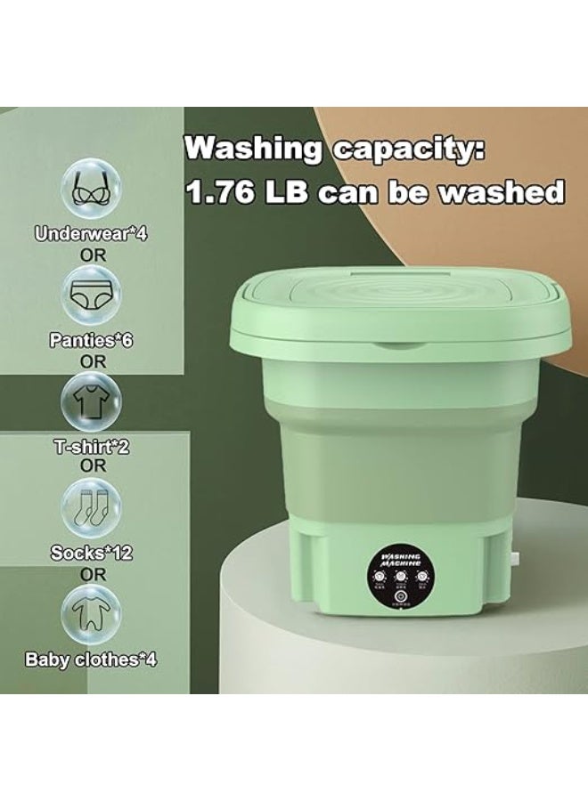 غسالة صغيرة قابلة للطي أوتوماتيكية للملابس – غسالة محمولة وخفيفة الوزن لغسل الملابس الداخلية والقطع الصغيرة للسفر والتخييم والشقق (لون أخضر) - Image 3
